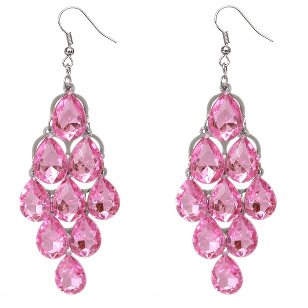 Pink Faceted Teardrop Chandelier Earrings
