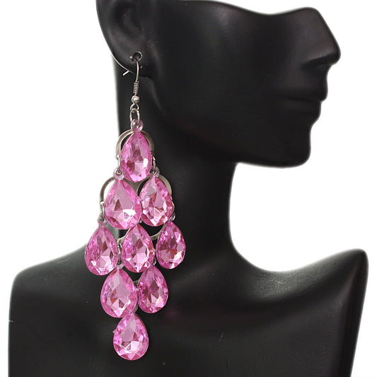 Pink Faceted Teardrop Chandelier Earrings
