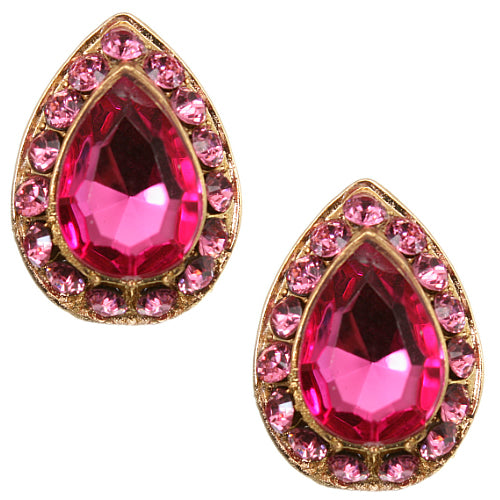 Pink Teardrop Gemstone Post Earrings