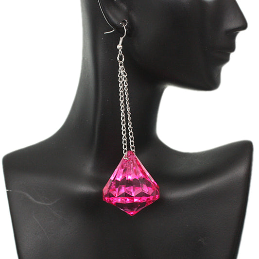 Pink Large Gemstone Chain Earrings