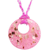 Pink Open Circle Faux Marble Beaded Necklace Set