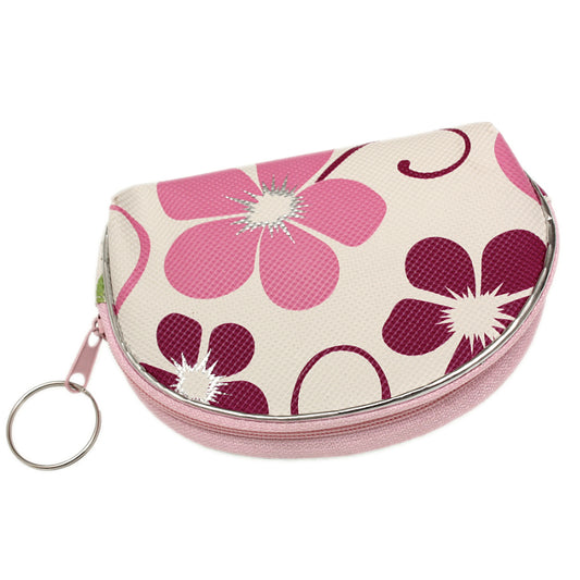 Pink White Floral Key Chain Mini Purse