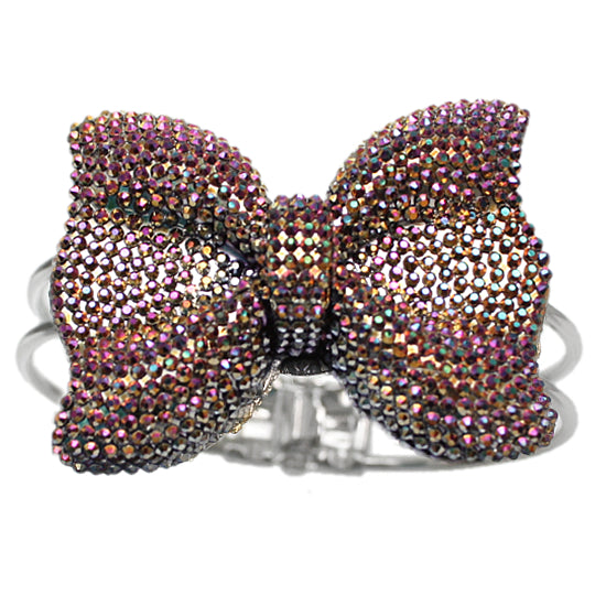 Pink Glitter Large Bow Hinged Bracelet