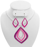 Pink Layered Glitter Teadrop Charm Necklace Set