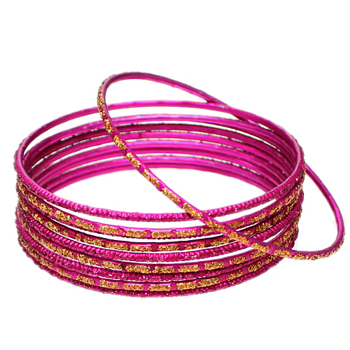 Pink Thin Glitter Stacked Bangle Bracelets