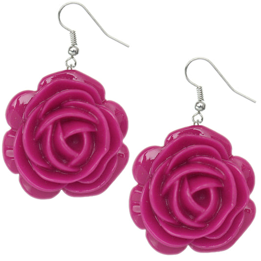 Pink Floral Motif Dangle Earrings