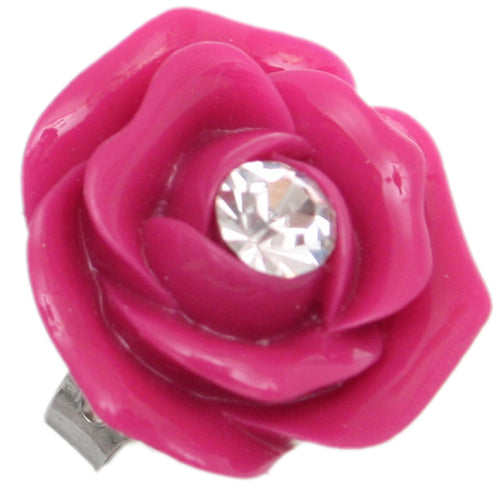 Pink Centered Rhinestone Flower Adjustable Ring