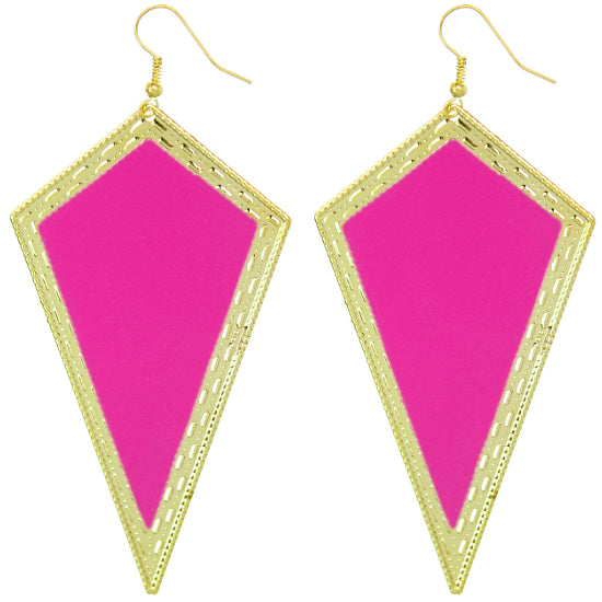 Pink Inverted Triangular Geometric Earrings