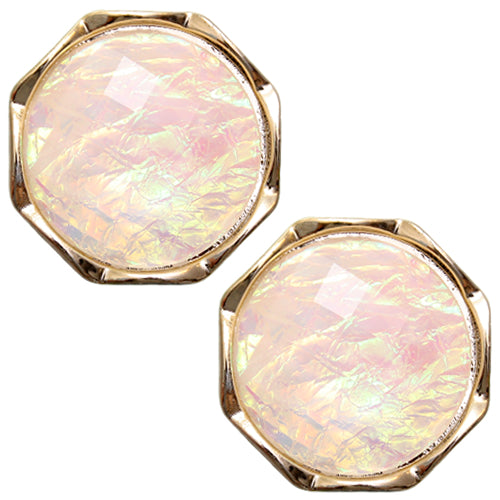Cream Iridescent Faux Gemstone Post Earrings