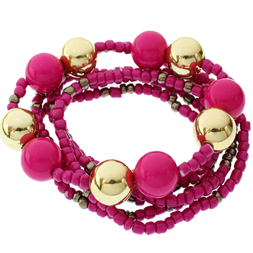 Pink Multi Line Beaded Stretch Bracelet Set