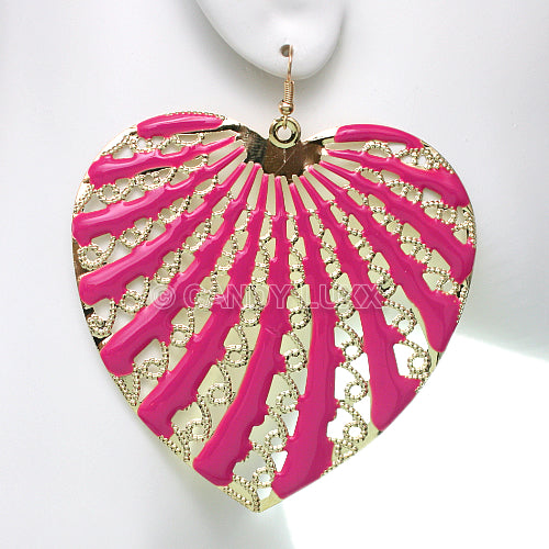 Pink Filigree Dangle Heart Earrings