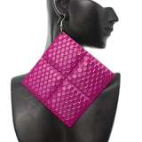 Pink Oversized Hammered Honeycomb Pyramid Earrings