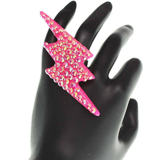 Pink Lightning Bolt Adjustable Ring