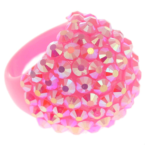 Pink Studded Iridescent Rhinestone Dome Ring