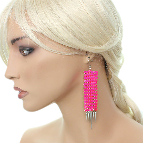 Pink Mesh Spike Dangle Earrings
