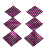 Pink Long Triple Studded Mesh Dangle Earrings