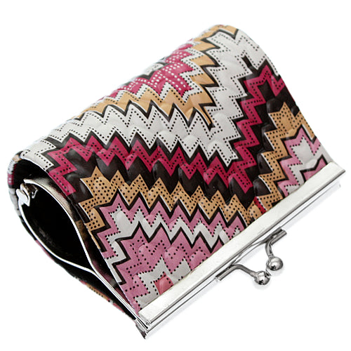 Pink Faux Leather Chevron Kisslock Coin Purse
