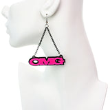 Pink OMG Triangle Drop Chain Earrings