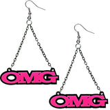 Pink OMG Triangle Drop Chain Earrings