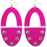 Pink Wooden Oval Studded Earrings