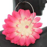 Pink Oversized Large Beaded Flower Hoop Earrings