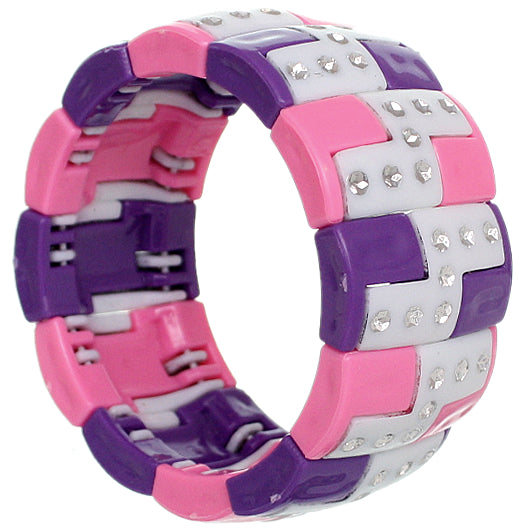 Purple Pink Flat Gemstone Stretch Bracelet