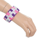 Purple Pink Flat Gemstone Stretch Bracelet