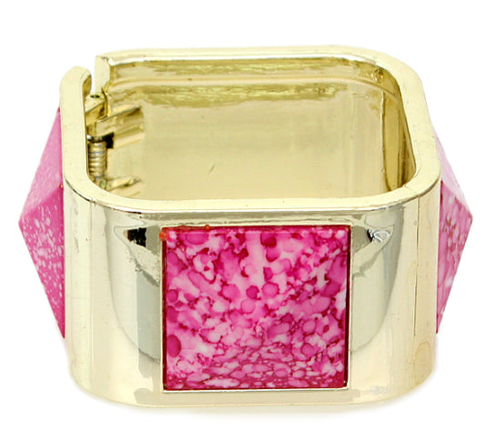 Pink Spotted Pyramid Hinged Bracelet 