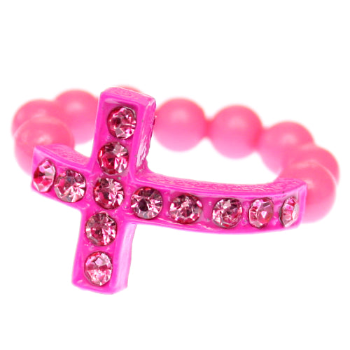 Pink Adjustable Rhinestone Mini Cross Ring