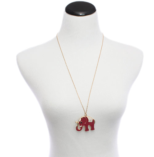 Pink Elephant Rhinestone Charm Necklace