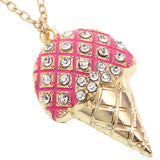 Pink Rhinestone Ice Cream Cone Charm Necklace