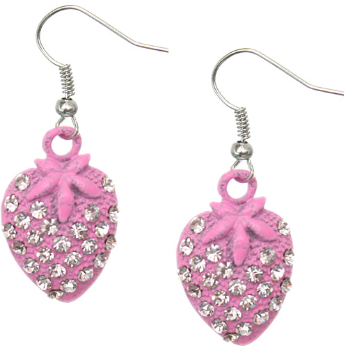 Pink Strawberry Mini Rhinestone Earrings
