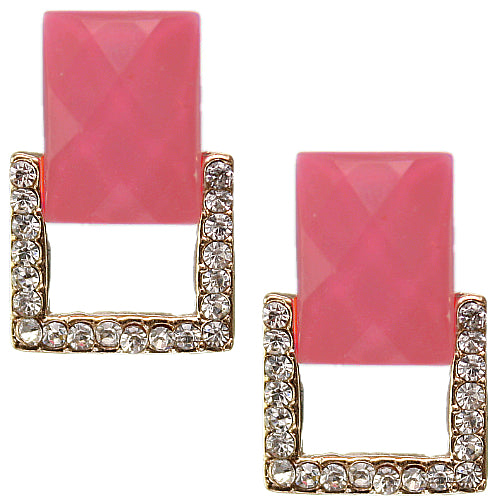 Pink Square Gemstone Post Earrings