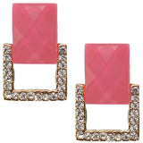 Pink Square Gemstone Post Earrings