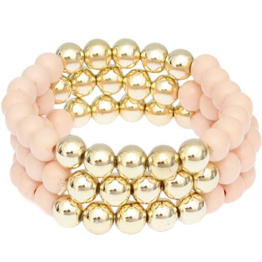 Light Pink Beaded Round Ball Stretch Bracelets