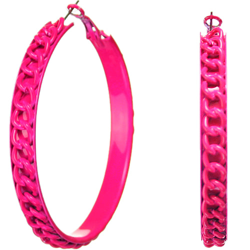Pink Chain Link Hoop Earrings