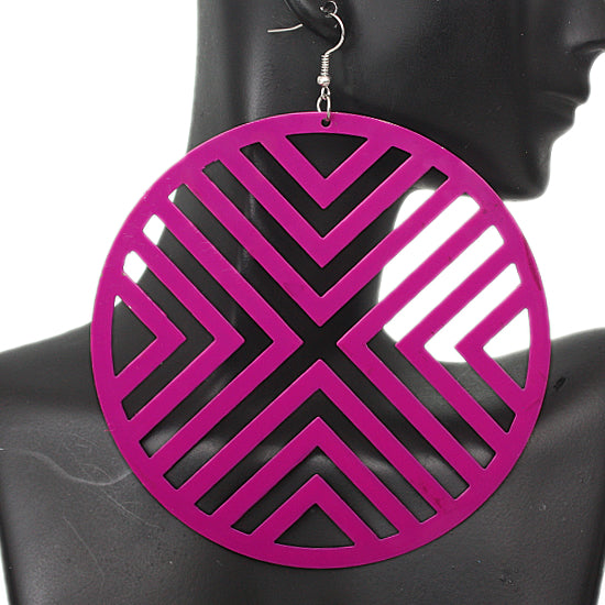 Pink Oversized Cutout Round Earrings