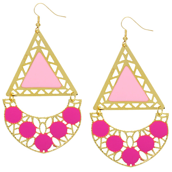 Pink Triangular Dangle Earrings