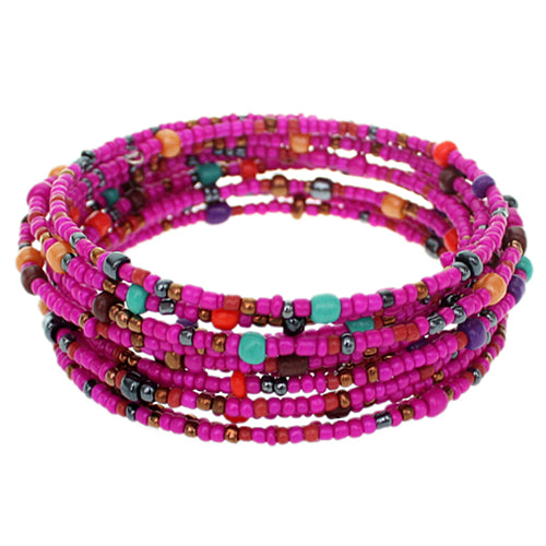 Pink Sequin Beaded Coil Wrap Bracelet