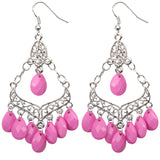 Pink Beaded Chandelier Dangle Earrings