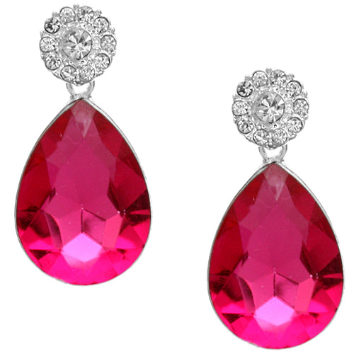Pink Silver Teardrop Gemstone Post Earrings