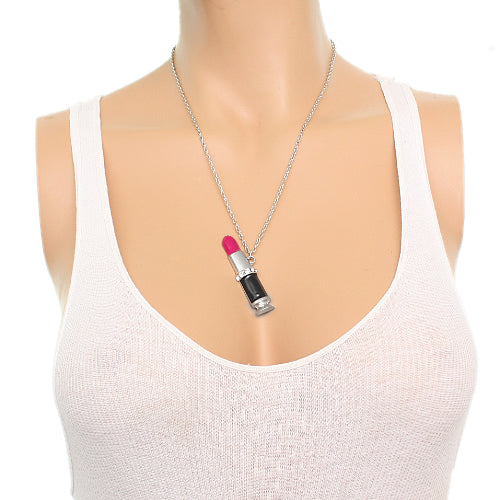 Pink Steampunk Bullet Lipstick Chain Necklace
