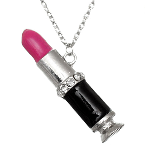 Pink Steampunk Bullet Lipstick Chain Necklace