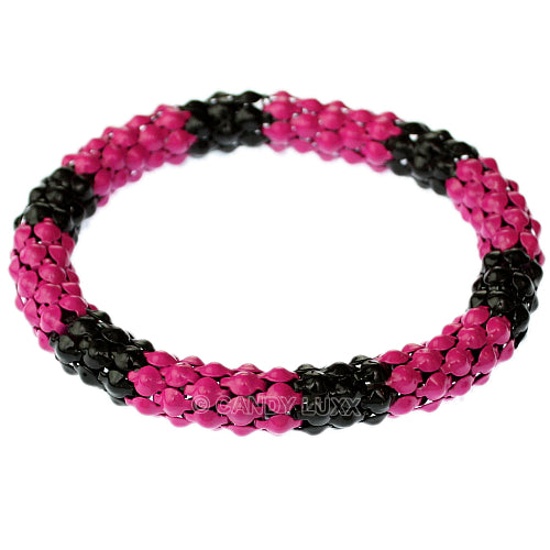 Pink Black Connected Stretch Bracelet