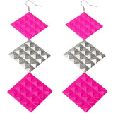 Pink Long Studded Cone Triple Dangle Earrings