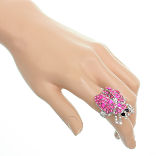 Pink Studded Rhinestone Ladybug Adjustable Ring