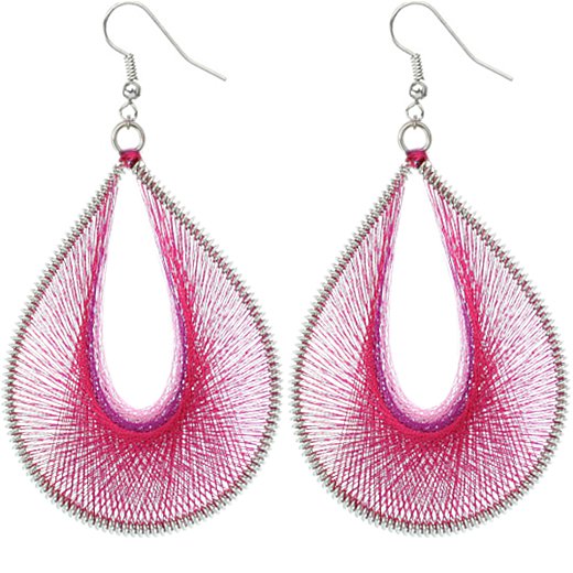 Pink Twine Thread Woven Teardrop Earrings