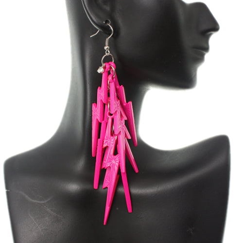 Pink Lightning Thunderbolt Dangle Earrings