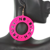 Pink Trust No Bitch Round Cutout Letter Earrings