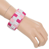 Pink White Flat Gemstone Stretch Bracelet